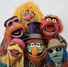 The six members of The Electric Mayhem (top, left to right); Floyd, Lips, Animal, (bottom, left to right) Janice,  Dr. Teeth, Zoot.