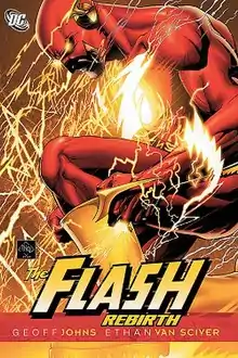 The Flash kneeling, surrounded by lightning