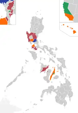 Map showing the placements of The Miss Philippines 2023 candidates