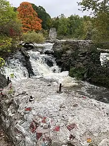 Remnants of the mill's foundations on Baker Falls' Factory Island in the park