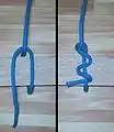 Timber hitch step by step. Three turns are shown.