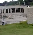 A harnessed grey parrot flying at Green Island, Taiwan