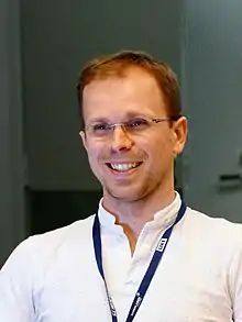 Latvian author Tom Crosshill at the 75th Worldcon in Helsinki, Finland, in August 2017.