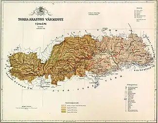 Map of Torda-Aranyos county in the Kingdom of Hungary