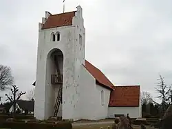 Stilt tower with one open arch of Torrild Kirke, Odder, Denmark