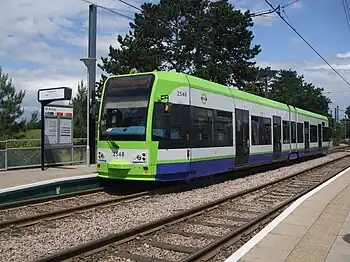 Image 33Tram 2548 calls at Arena tram stop. This is one of the trams on the Tramlink network centred on Croydon in south London.