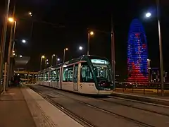 The tram stop at night