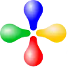 Logo: four differently coloured bulbs in a circle