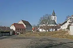 Town square with the Church of Saint Bartholomew