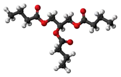 Ball-and-stick model of the butyrin molecule