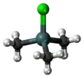 Ball-and-stick model of the trimethyltin chloride molecule