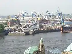 The Blohm+Voss shipyard with dry dock Elbe 17