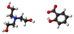 Ball-and-stick model of the component ions of trolamine salicylate