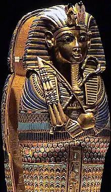 The crook and flail on the coffinette of Tutankhamun