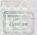 British entry stamp issued by the UK Border Agency at Brussels-Midi railway station.