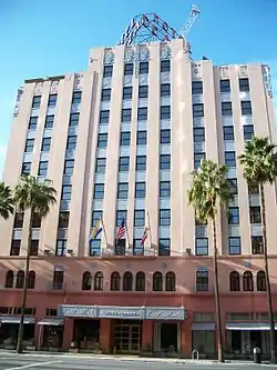 The Hotel De Anza, with the city flag flying at the leftmost flagpole