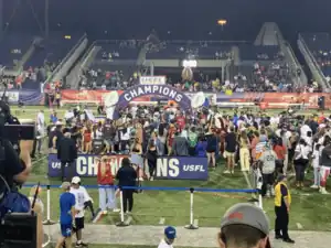 Celebrations Birmingham Stallions receiving the 2022 Usfl trophy on the championship podium.