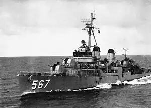 USS Watts (DD-567) underway, 1955–56