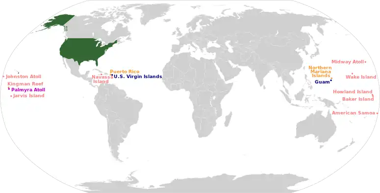 World map showing the U.S. and its territories