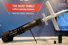 Loitering weapon UVision Hero-30 with launcher