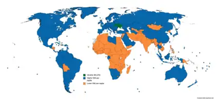 2022 GNI per capita:  Ukraine (3 000 $)   Higher GNI per capita compared to Ukraine   Lower GNI per capita compared to Ukraine