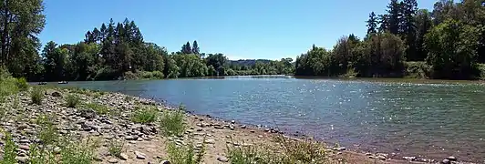 The Umpqua River's headwaters at the confluence of the North Umpqua (left) and the South Umpqua (center)