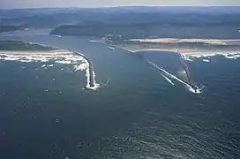 The mouth of the Umpqua River on the Pacific Ocean at Winchester Bay