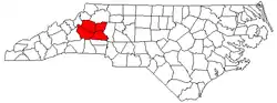 Map of North Carolina highlighting the Hickory-Lenoir-Morganton metropolitan area, also known as The Unifour.