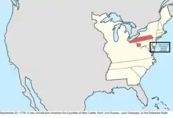 Map of the change to the United States in central North America on September 20, 1776