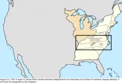 Map of the change to the United States in central North America on August 23, 1784