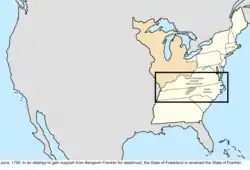 Map of the change to the United States in central North America in June 1785