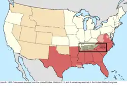 Map of the change to the United States in central North America on June 8, 1861