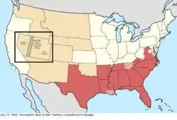 Map of the change to the United States in central North America on July 14, 1862