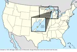 Map of the change to the United States in central North America on October 8, 1923