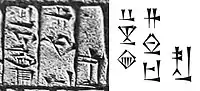 𒍑 𒑐𒋼𒋛 𒄑𒆵𒆠Ush ensi Uma-ki"Ush, Governor of Umma"on the net cylinder of Entemena