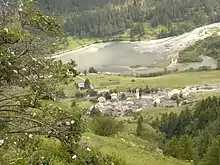 Riverside village, photographed from mountain above