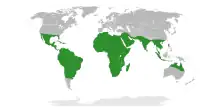 World map showing Vachellia species occurring through out the tropics