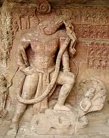 c. 400 CEVishnu in his Varaha or man-boar avatar rescuing goddess earth. Udayagiri Caves. Reign of Chandragupta II.