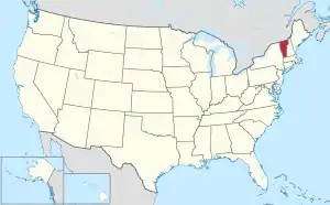 Map of the United States highlighting Vermont