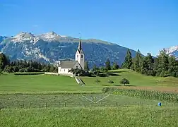 Versam's church as seen from a PostAuto trip