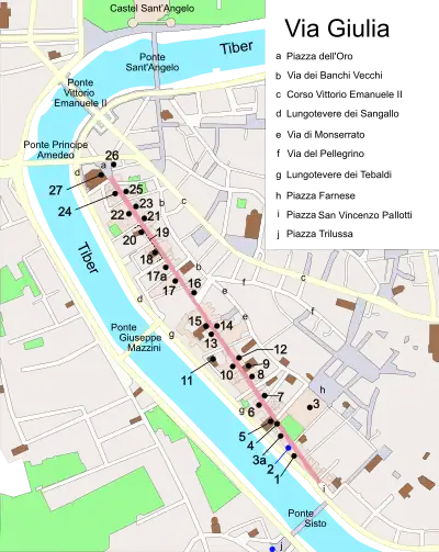 Map of Via Giulia in 21st century