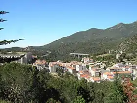 View of the French town of Le Perthus from the Fort de Bellegarde. Els Límits is in the right side