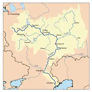 Map of the drainage basin of the Volga