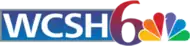 In a blue box with gray trim, the letters WCSH in a sans serif next to a serif 6 in a red-purple gradient and the NBC peacock.