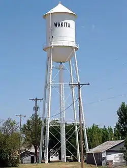 Wakita's water tower with a tornado siren mounted on it