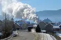 Mocănița-Huțulca-Moldovița narrow-gauge steam train in Moldovița commune (February 2014), a popular touristic attraction of Suceava County