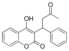 2D structure of the anticoagulant drug warfarin.