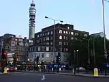 Warren Street station viewed from the north-east across Euston Road