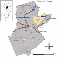 Location of Warren Township in Somerset County highlighted in yellow (right). Inset map: Location of Somerset County in New Jersey highlighted in black (left).

Interactive map of Warren Township, New Jersey