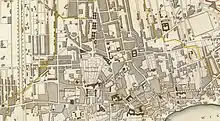 Part of a 19th-century city plan showing the city centre of Warsaw.